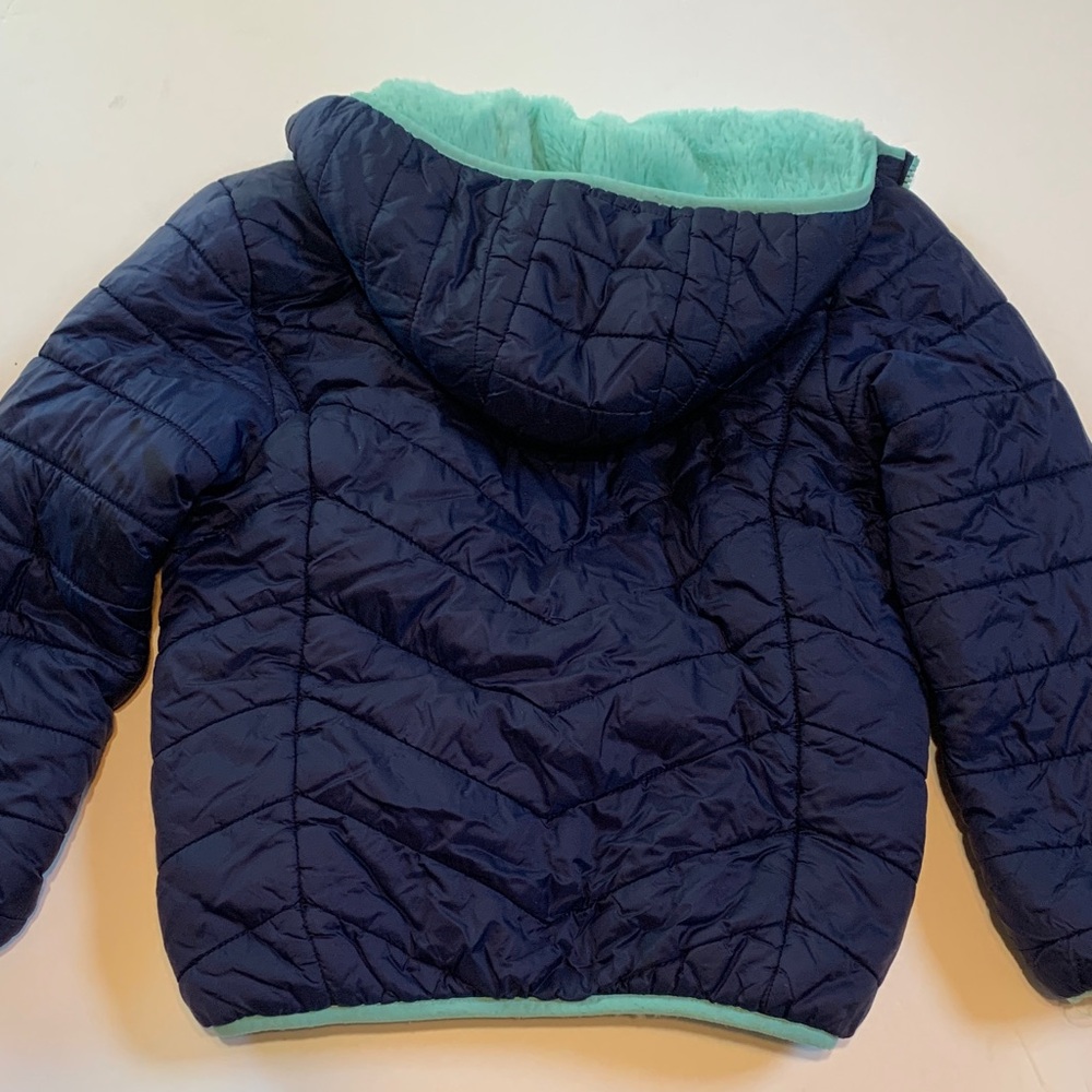 Eddie Bauer girls puffer Jacket in Navy and aqua, size small 7/8 - Picture 8 of 8